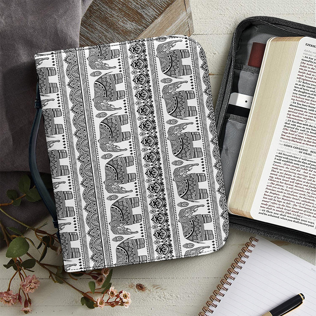 Indian Bohemian Elephant Pattern Print Leather Bible Cover