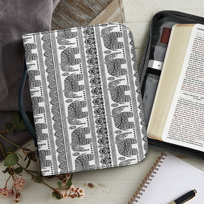 Indian Bohemian Elephant Pattern Print Leather Bible Cover