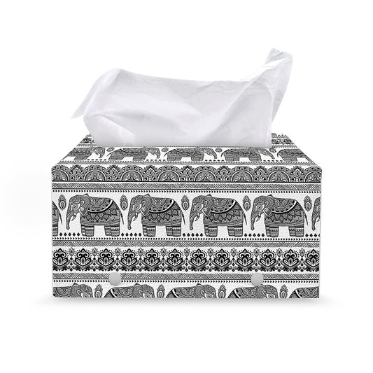 Indian Bohemian Elephant Pattern Print Leather Tissue Box Cover