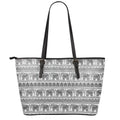 Indian Bohemian Elephant Pattern Print Leather Tote Bag With Zipper