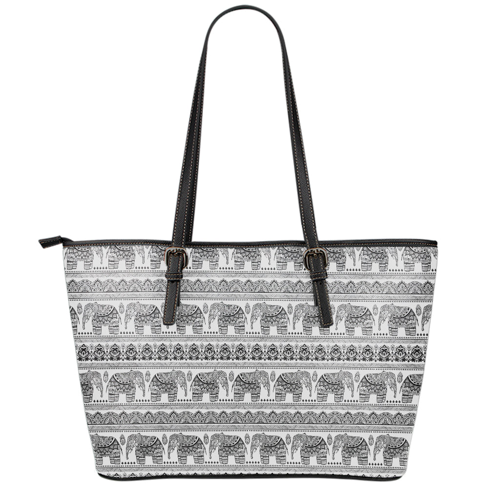 Indian Bohemian Elephant Pattern Print Leather Tote Bag