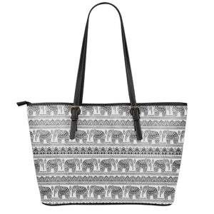 Indian Bohemian Elephant Pattern Print Leather Tote Bag