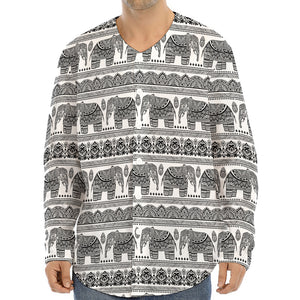 Indian Bohemian Elephant Pattern Print Long Sleeve Baseball Jersey