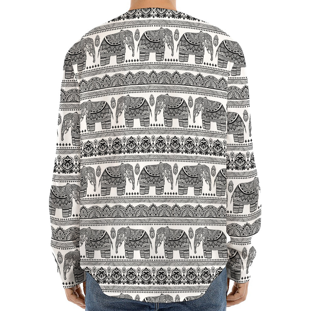 Indian Bohemian Elephant Pattern Print Long Sleeve Baseball Jersey