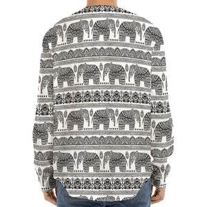 Indian Bohemian Elephant Pattern Print Long Sleeve Baseball Jersey