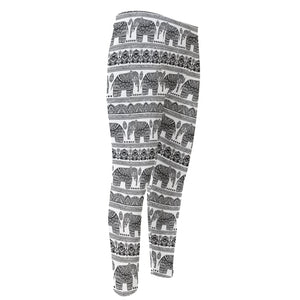 Indian Bohemian Elephant Pattern Print Men's Compression Pants