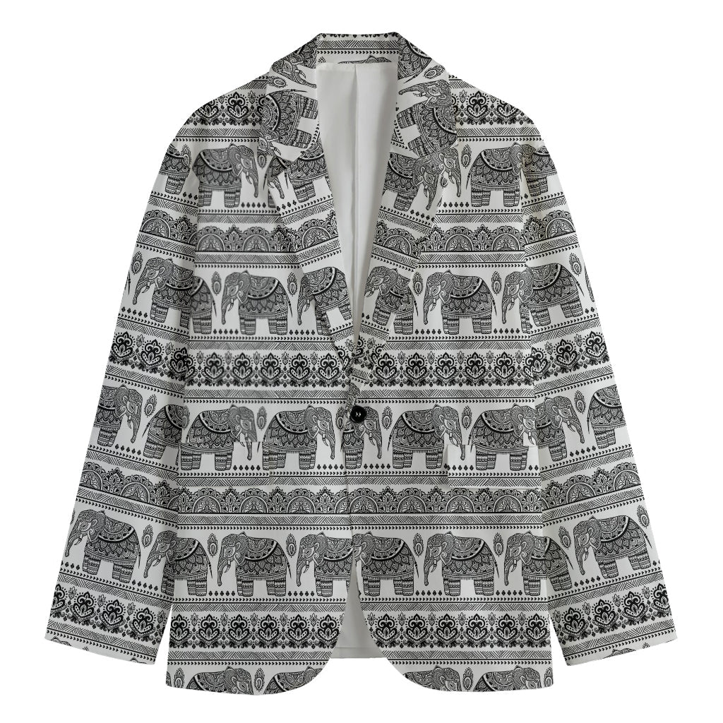 Indian Bohemian Elephant Pattern Print Men's Cotton Blazer