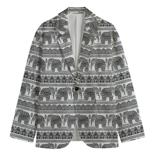 Indian Bohemian Elephant Pattern Print Men's Cotton Blazer