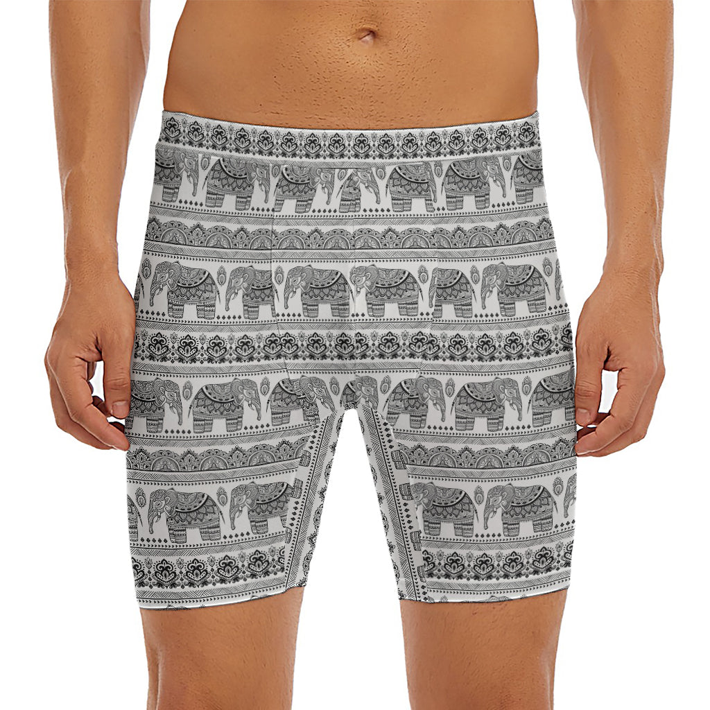 Indian Bohemian Elephant Pattern Print Men's Long Boxer Briefs