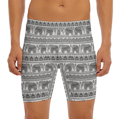 Indian Bohemian Elephant Pattern Print Men's Long Boxer Briefs