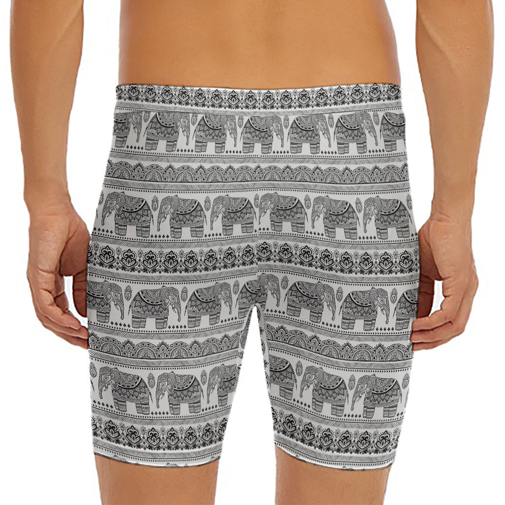 Indian Bohemian Elephant Pattern Print Men's Long Boxer Briefs