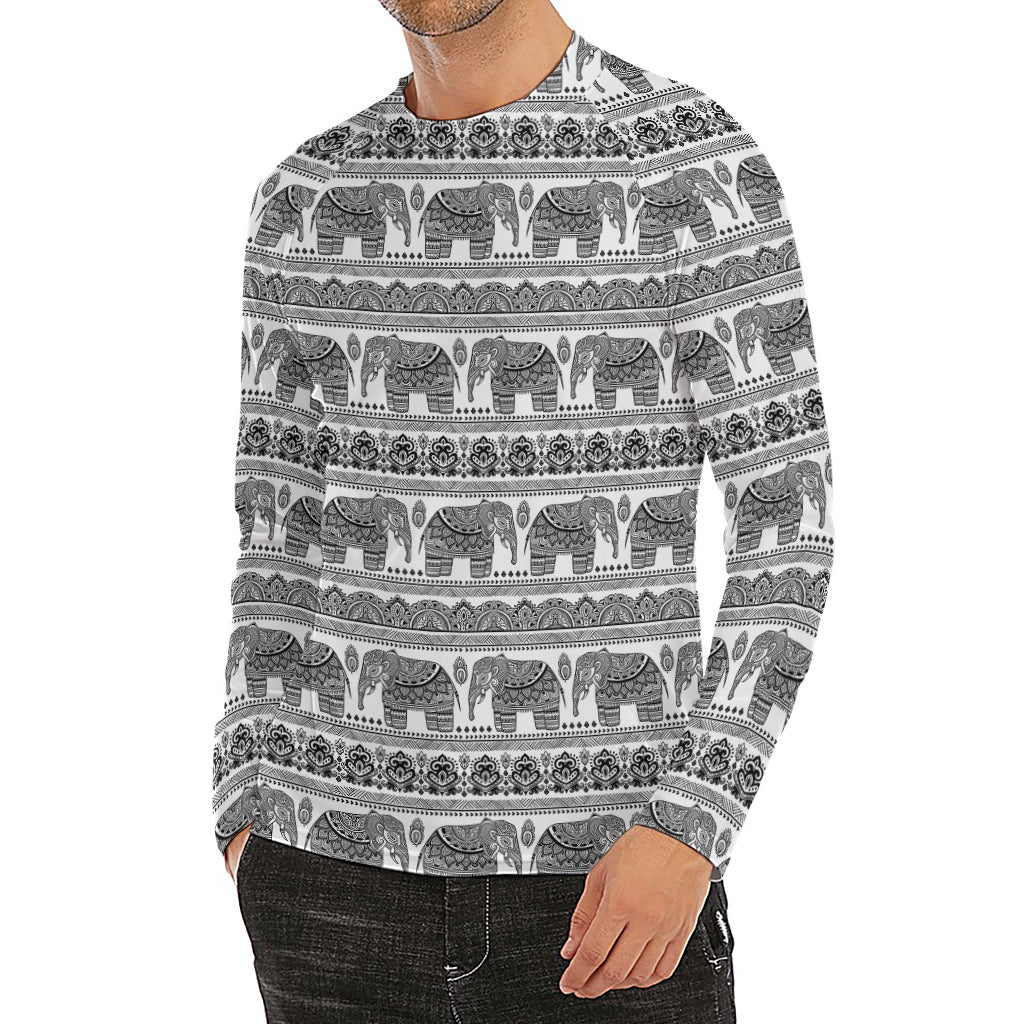 Indian Bohemian Elephant Pattern Print Men's Long Sleeve Rash Guard