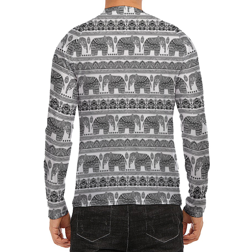 Indian Bohemian Elephant Pattern Print Men's Long Sleeve Rash Guard