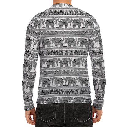 Indian Bohemian Elephant Pattern Print Men's Long Sleeve Rash Guard