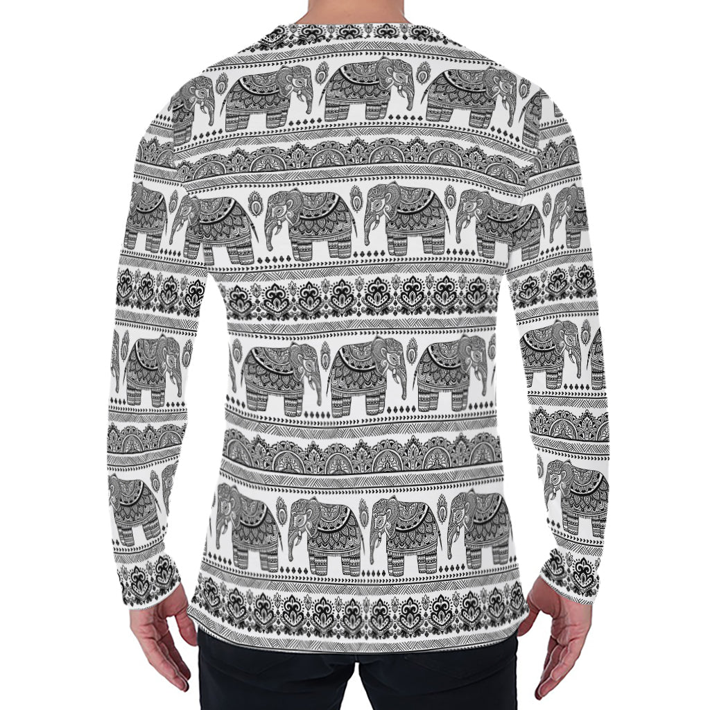 Indian Bohemian Elephant Pattern Print Men's Long Sleeve T-Shirt