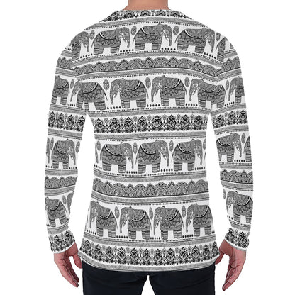 Indian Bohemian Elephant Pattern Print Men's Long Sleeve T-Shirt
