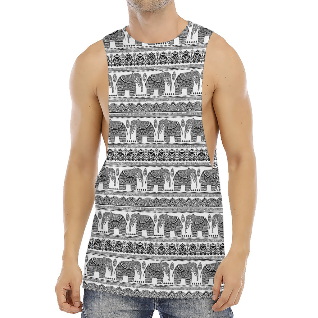Indian Bohemian Elephant Pattern Print Men's Muscle Tank Top