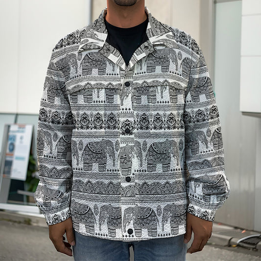 Indian Bohemian Elephant Pattern Print Men's Shirt Jacket