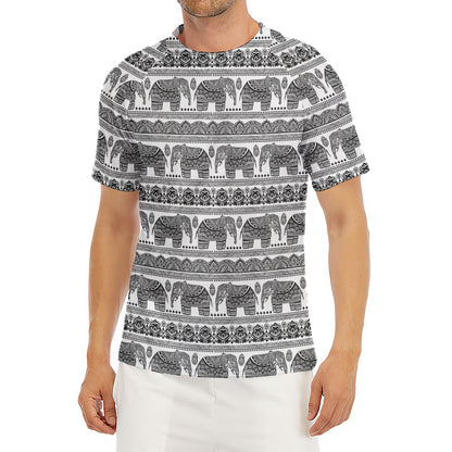 Indian Bohemian Elephant Pattern Print Men's Short Sleeve Rash Guard