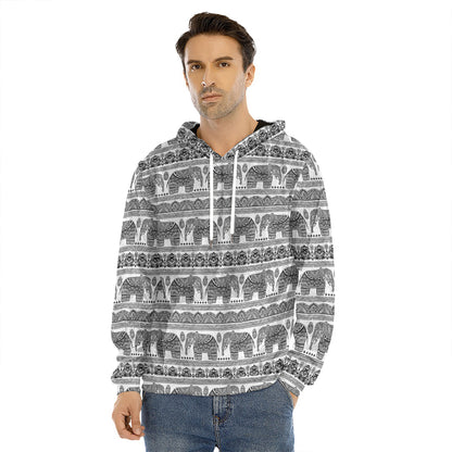 Indian Bohemian Elephant Pattern Print Men's Velvet Pullover Hoodie
