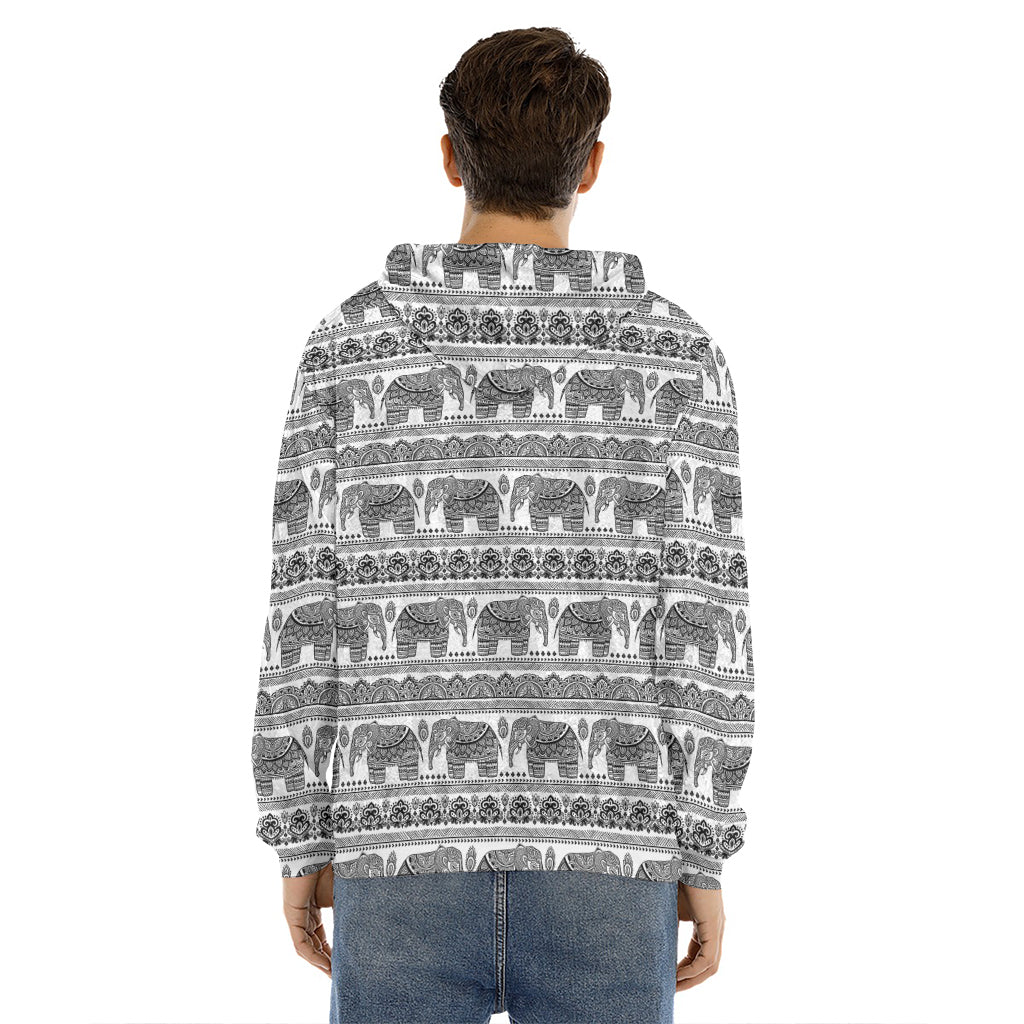 Indian Bohemian Elephant Pattern Print Men's Velvet Pullover Hoodie
