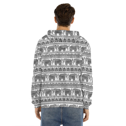 Indian Bohemian Elephant Pattern Print Men's Velvet Pullover Hoodie
