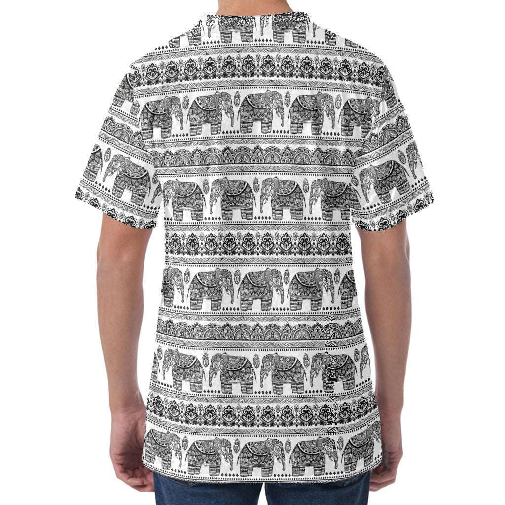 Indian Bohemian Elephant Pattern Print Men's Velvet T-Shirt