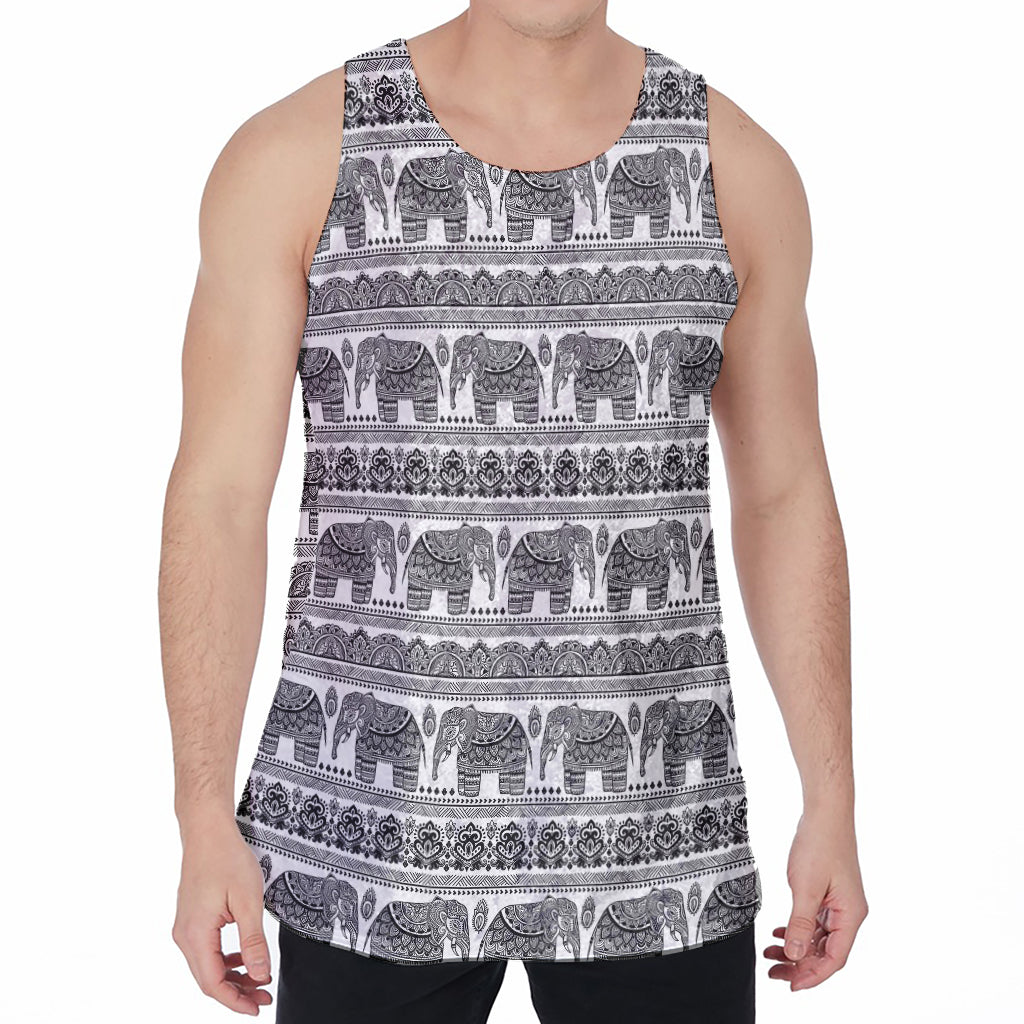 Indian Bohemian Elephant Pattern Print Men's Velvet Tank Top