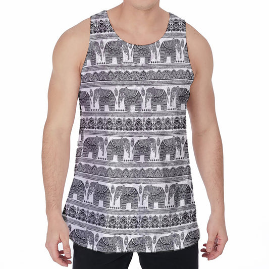 Indian Bohemian Elephant Pattern Print Men's Velvet Tank Top