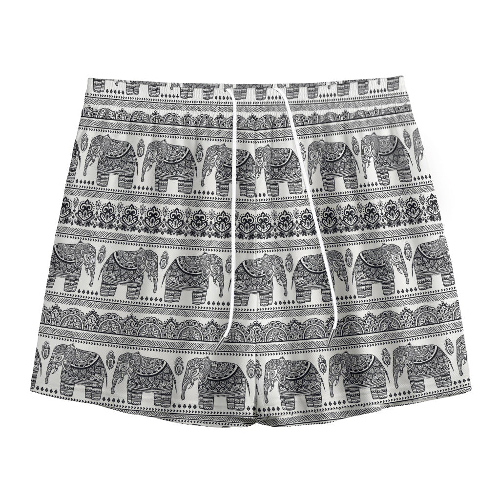 Indian Bohemian Elephant Pattern Print Mesh Shorts