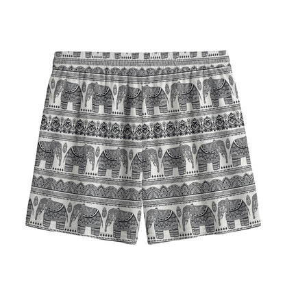 Indian Bohemian Elephant Pattern Print Mesh Shorts