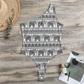 Indian Bohemian Elephant Pattern Print One Shoulder Bodysuit