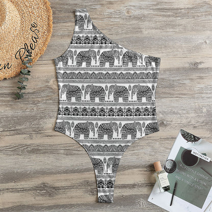 Indian Bohemian Elephant Pattern Print One Shoulder Bodysuit