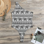 Indian Bohemian Elephant Pattern Print One Shoulder Bodysuit