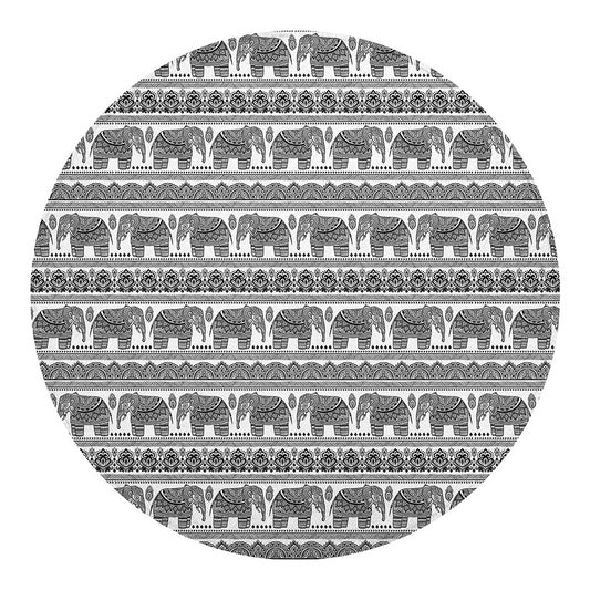 Indian Bohemian Elephant Pattern Print Round Blanket