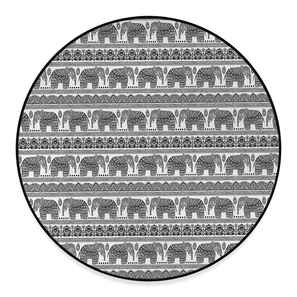 Indian Bohemian Elephant Pattern Print Round Floor Mat