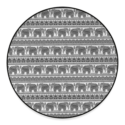 Indian Bohemian Elephant Pattern Print Round Floor Mat