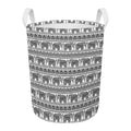 Indian Bohemian Elephant Pattern Print Round Laundry Basket