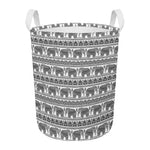 Indian Bohemian Elephant Pattern Print Round Laundry Basket