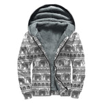 Indian Bohemian Elephant Pattern Print Sherpa Lined Zip Up Hoodie