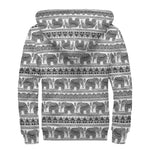Indian Bohemian Elephant Pattern Print Sherpa Lined Zip Up Hoodie