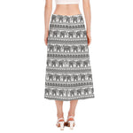 Indian Bohemian Elephant Pattern Print Side Slit Midi Skirt