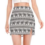 Indian Bohemian Elephant Pattern Print Side Slit Mini Skirt