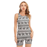 Indian Bohemian Elephant Pattern Print Sleeveless One Piece Swimsuit