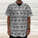Indian Bohemian Elephant Pattern Print Textured Short Sleeve Shirt