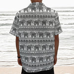 Indian Bohemian Elephant Pattern Print Textured Short Sleeve Shirt