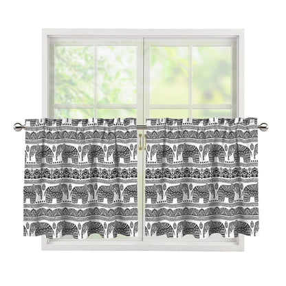 Indian Bohemian Elephant Pattern Print Tier Curtains