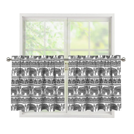 Indian Bohemian Elephant Pattern Print Tier Curtains