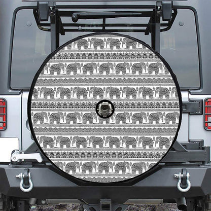 Indian Bohemian Elephant Pattern Print Tire Cover With Camera Hole
