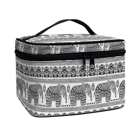 Indian Bohemian Elephant Pattern Print Travel Makeup Bag